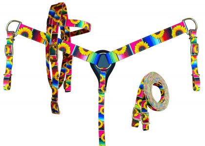 Showman PONY SIZE Nylon Headstall &amp; Breastcollar set With Serape and Sunflower Print Design